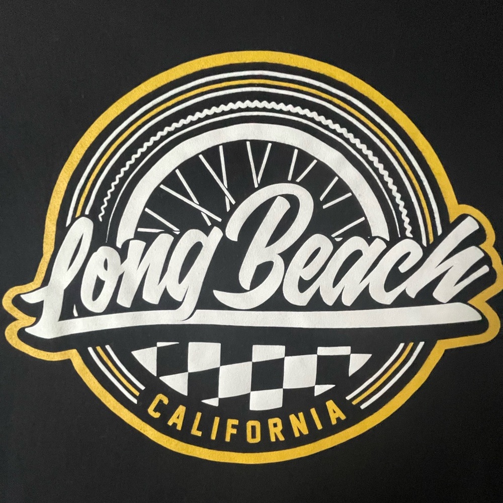 Long Beach California Graphic Tee - Black with White & Yellow Logo Large